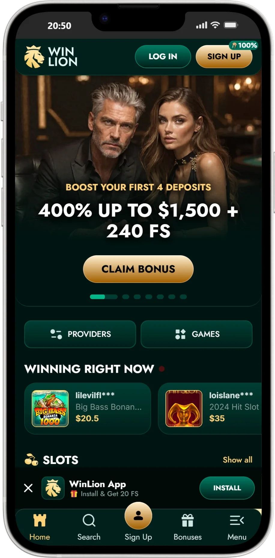 Amonbet Casino application running on an iPhone screen